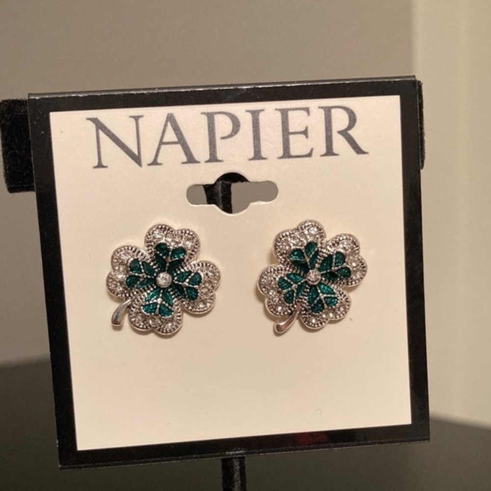 Napier Silver and Green Floral Earrings